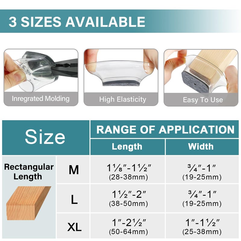 ANSIBLE 24 Pcs Chair Leg Floor Protectors Rectangle  Silicone Felt Furniture Leg Pads Caps Covers for Hardwood Floors  Fit L:1-1/8"" to 1-1/2""  W:3/4"" to 1"" - Image 5
